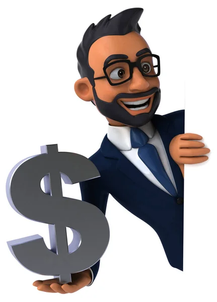 Fun Cartoon Illustration Indian Businessman Dollar — Stock Photo, Image