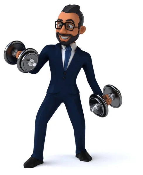 Fun Cartoon Illustration Indian Businessman Weights — Stockfoto