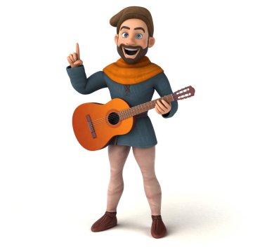 Eğlenceli 3D karikatür gitarlı ortaçağ adamı 