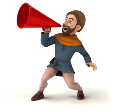 Megafonlu eğlenceli bir ortaçağ karikatürü.