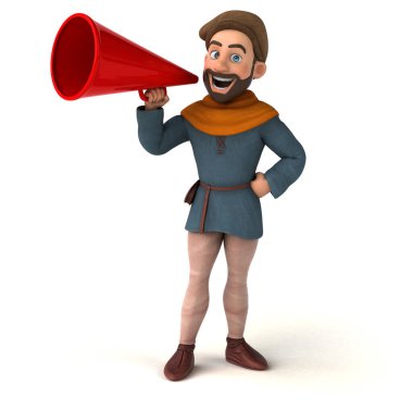 Megafonlu eğlenceli bir ortaçağ karikatürü.