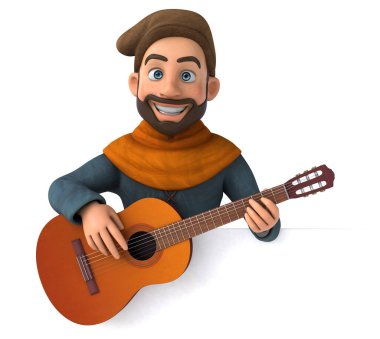 Fun 3D cartoon medieval man playing music 