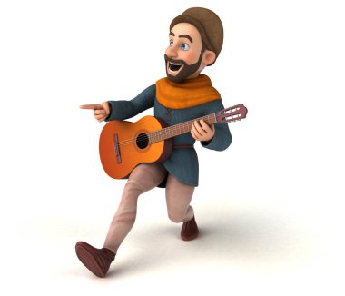 Fun 3D cartoon medieval man playing music 