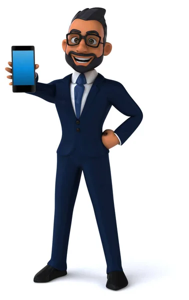 Fun Cartoon Illustration Indian Businessman Smartphone — 图库照片