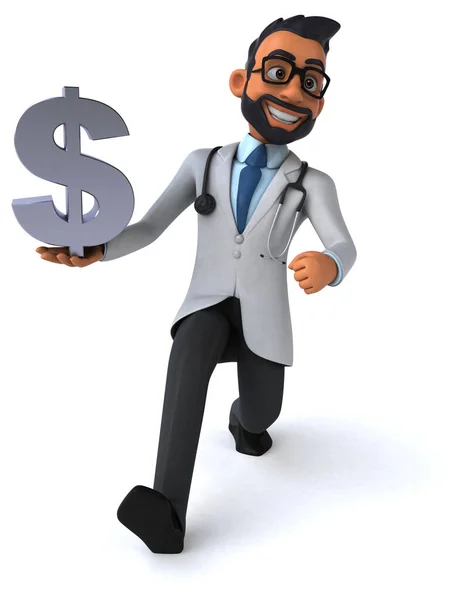 Diversión Médico Indio Dibujos Animados Con Dólar — Foto de Stock