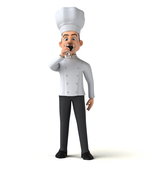 Leuke Cartoon Illustratie Van Een Chef Met Een Glas Wijn — Stockfoto