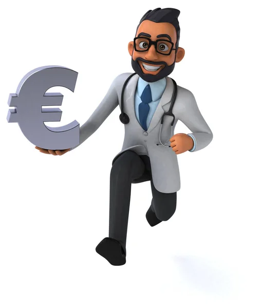 Divertimento Cartone Animato Medico Indiano Con Euro — Foto Stock