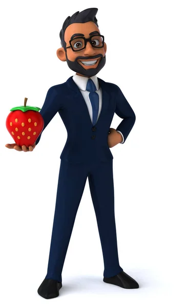 Fun Cartoon Illustration Indian Businessman Strawberry — Stock Photo, Image