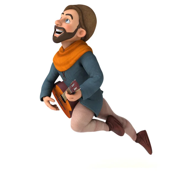 Divertido Desenho Animado Medieval Homem Tocando Música — Fotografia de Stock