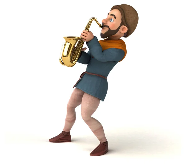Fun Cartoon Medieval Man Playing Music — ストック写真