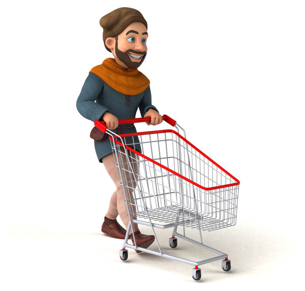 Fun 3D cartoon medieval man shopping 