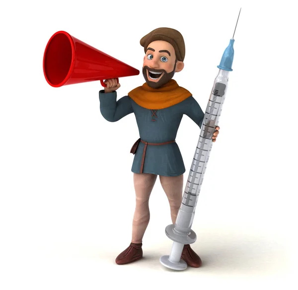 Fun Cartoon Medieval Man Syringe — Stock Photo, Image