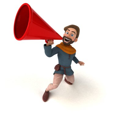 Megafonlu eğlenceli bir ortaçağ karikatürü. 