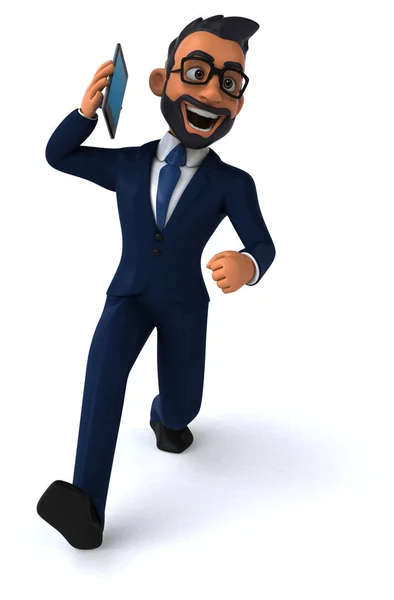 Fun Cartoon Illustration Indian Businessman Smartphone — Stock Photo, Image