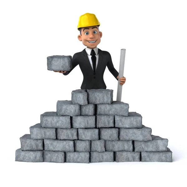 Fun Cartoon Architect Building Wall Isolated — Stock Photo, Image