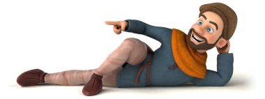Eğlenceli 3D karikatür Orta Çağ adamı işaret ediyor 