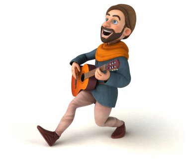 Eğlenceli 3D karikatür gitarlı ortaçağ adamı 