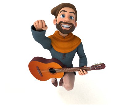 Eğlenceli 3D karikatür gitarlı ortaçağ adamı 