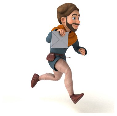 Eğlenceli 3D karikatür Orta Çağ adamı postayla 