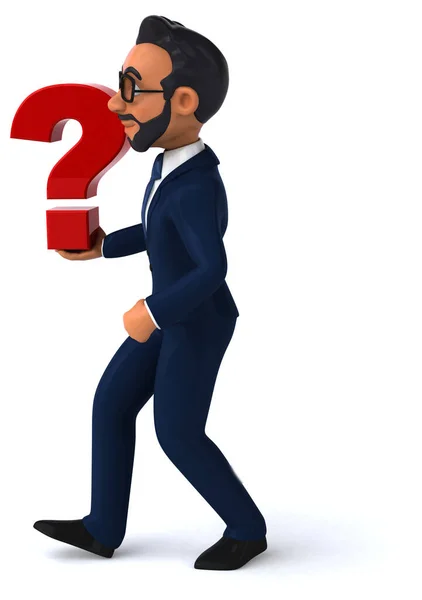 Fun 3D cartoon illustration of an indian businessman with question