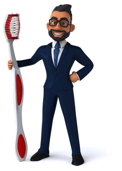 Забавная Трехмерная Иллюстрация Индийского Бизнесмена Зубной Щеткой — стоковое фото