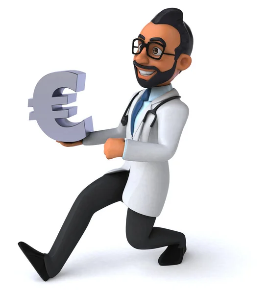Spaß Cartoon Indisch Doktor Mit Euro — Stockfoto