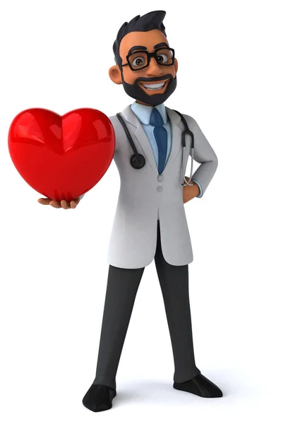 带心脏的3D卡通片印度医生 — 图库照片
