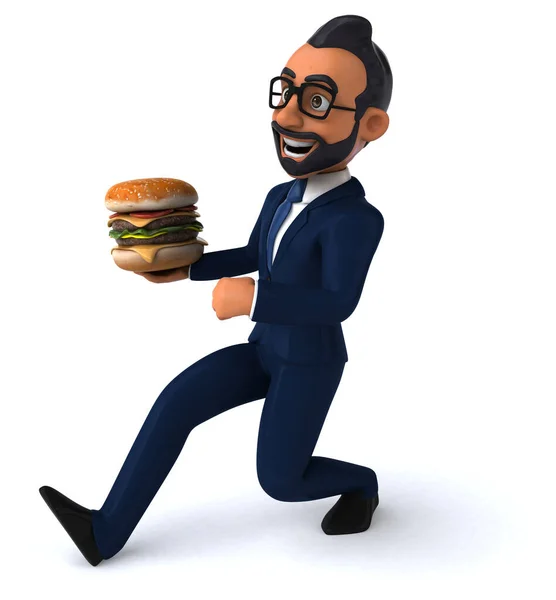 Fun Cartoon Illustration Indian Businessman Burger — 图库照片