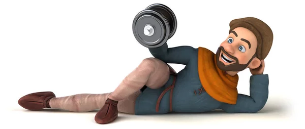 Fun Cartoon Mittelalterlichen Mann Mit Gewichten — Stockfoto