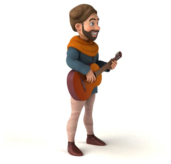 Diversión Dibujos Animados Hombre Medieval Con Guitarra — Foto de Stock