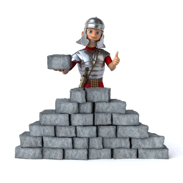 Fun 3D cartoon  character roman soldier building a wall