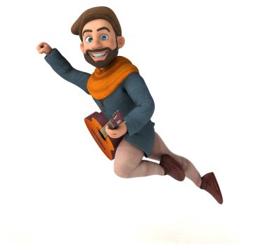 Eğlenceli 3D karikatür gitarlı ortaçağ adamı 