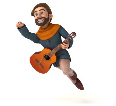 Eğlenceli 3D karikatür gitarlı ortaçağ adamı