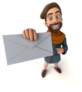 Zarflı eğlenceli 3D karikatür ortaçağ adamı 