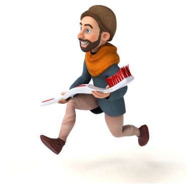 Komik 3D karikatür Orta Çağ adamı diş fırçasıyla