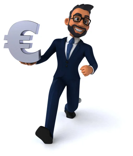 Fun 3D cartoon illustration of an indian businessman with euro