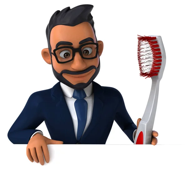 Fun Cartoon Illustration Indian Businessman Toothbrush — Foto Stock