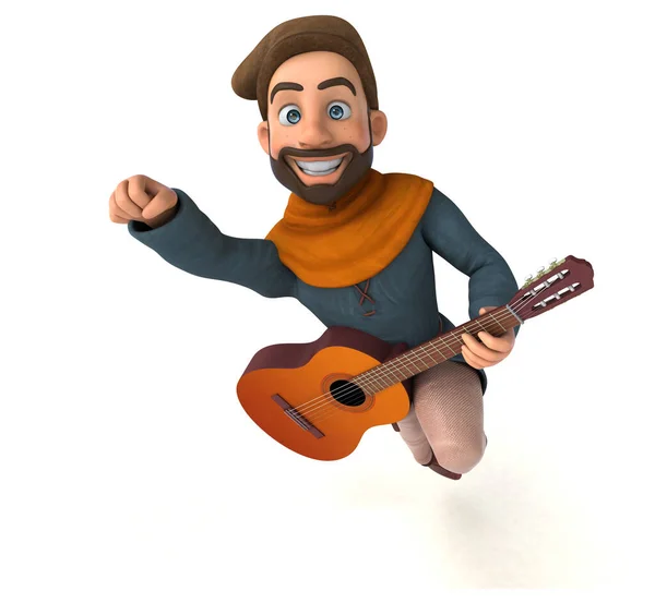 Fun Cartoon Mittelalterlichen Mann Mit Gitarre — Stockfoto