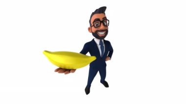 Eğlenceli iş adamı elinde muz tutuyor.