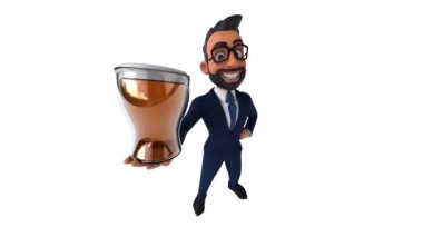 Eğlenceli iş adamı elinde bira tutuyor.