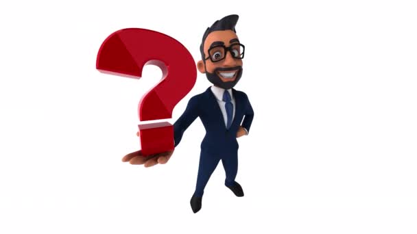 Fun Businessman Holding Question Mark — Stock Video