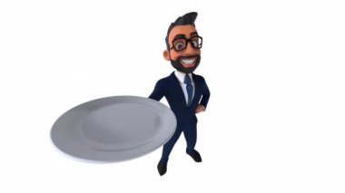 Tabaklı komik karikatür işadamı.