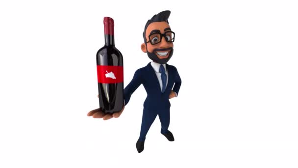 Lustiger Geschäftsmann Mit Wein Auf Weiß — Stockvideo