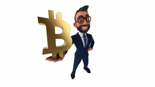 Kreskówkowy Biznesmen Bitcoinem Animacja — Wideo stockowe