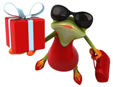 Hediyeli eğlenceli kurbağa - 3D İllüstrasyon