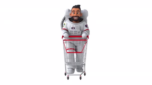 Fun Astronaut Cartoon Character Cart Animation — Stock videók