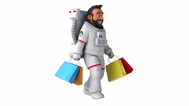 Fun Astronaut Cartoon Character Shopping Bags Animation — Stock Video