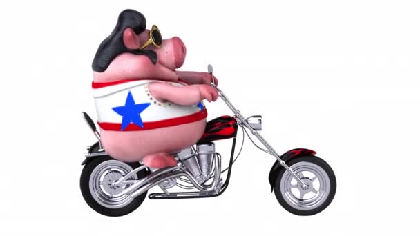 Fun Cartoon Illustration Pig Rocker Motorbike — Vídeos de Stock