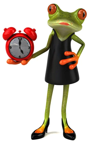 带钟表的青蛙 3D图解 — 图库照片