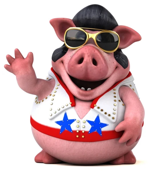 Fun Cartoon Character Illustration Pig Rocker — Stockfoto